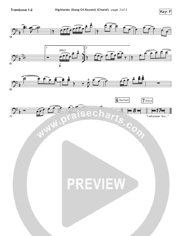 Highlands (Song Of Ascent) (Choral Anthem SATB) Trombone 1/2 (Hillsong UNITED / Arr. Luke Gambill)