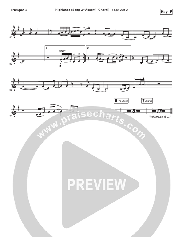 Highlands (Song Of Ascent) (Choral Anthem SATB) Trumpet 3 (Hillsong UNITED / Arr. Luke Gambill)