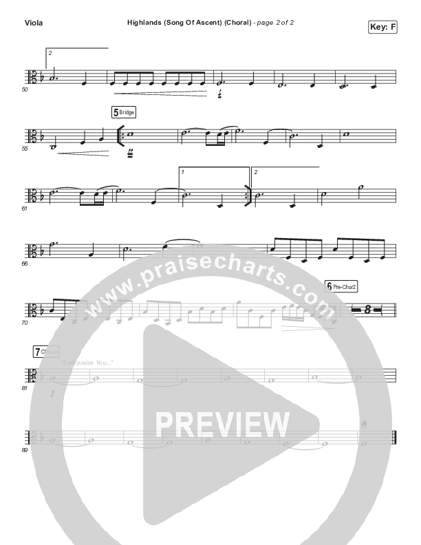 Highlands (Song Of Ascent) (Choral Anthem SATB) Viola (Hillsong UNITED / Arr. Luke Gambill)