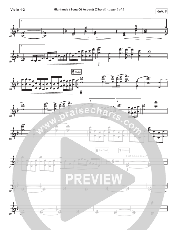 Highlands (Song Of Ascent) (Choral Anthem SATB) Violin 1/2 (Hillsong UNITED / Arr. Luke Gambill)