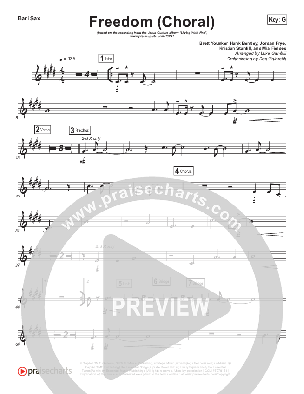 Freedom (Choral Anthem SATB) Bari Sax (Jesus Culture / Kim Walker-Smith / Arr. Luke Gambill)