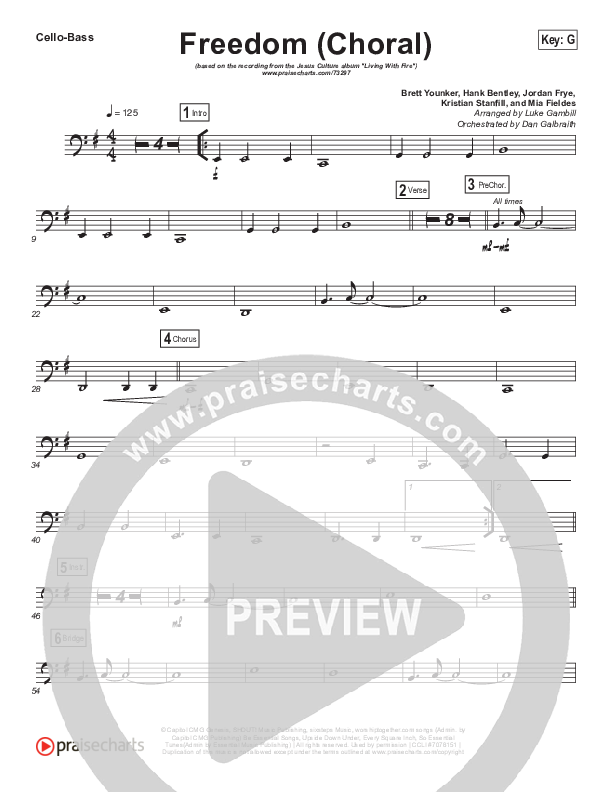 Freedom (Choral Anthem SATB) Cello/Bass (Jesus Culture / Kim Walker-Smith / Arr. Luke Gambill)