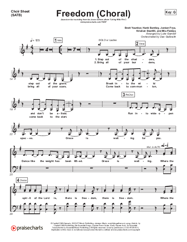 Freedom (Choral Anthem SATB) Choir Sheet (SATB) (Jesus Culture / Kim Walker-Smith / Arr. Luke Gambill)