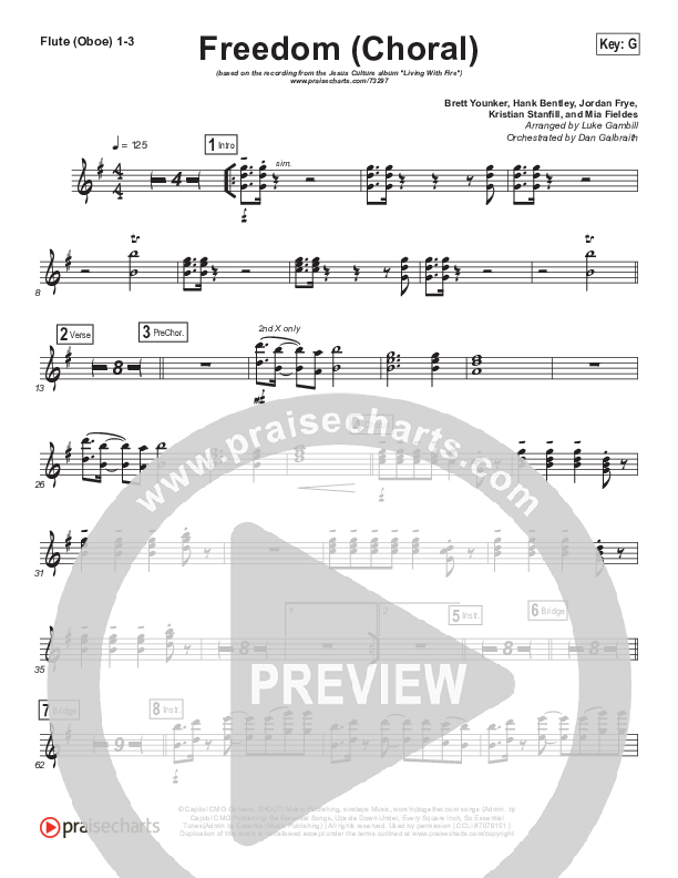 Freedom (Choral Anthem SATB) Flute/Oboe 1/2/3 (Jesus Culture / Kim Walker-Smith / Arr. Luke Gambill)