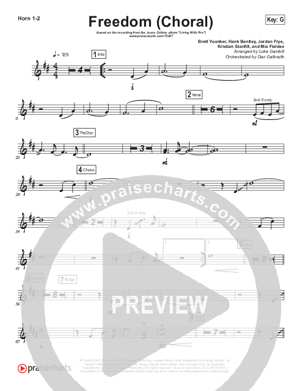 Freedom (Choral Anthem SATB) French Horn 1/2 (Jesus Culture / Kim Walker-Smith / Arr. Luke Gambill)