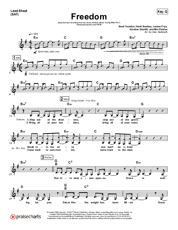 Freedom (Choral Anthem SATB) Lead Sheet (SAT) (Jesus Culture / Kim Walker-Smith / Arr. Luke Gambill)