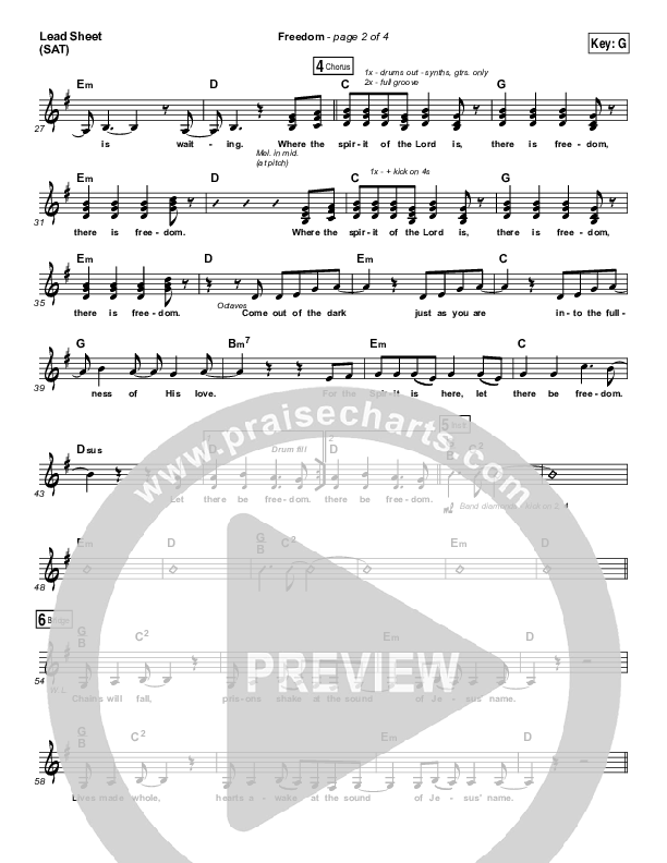 Freedom (Choral Anthem SATB) Lead Sheet (SAT) (Jesus Culture / Kim Walker-Smith / Arr. Luke Gambill)