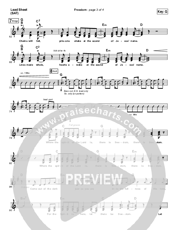 Freedom (Choral Anthem SATB) Lead Sheet (SAT) (Jesus Culture / Kim Walker-Smith / Arr. Luke Gambill)