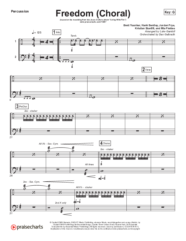 Freedom (Choral Anthem SATB) Percussion (Jesus Culture / Kim Walker-Smith / Arr. Luke Gambill)