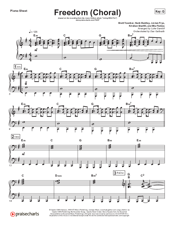 Freedom (Choral Anthem SATB) Piano Sheet (Jesus Culture / Kim Walker-Smith / Arr. Luke Gambill)