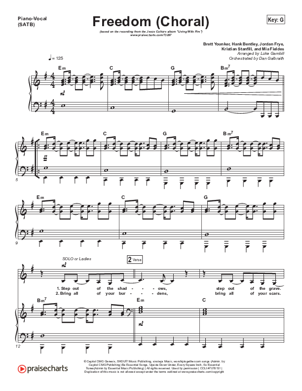 Freedom (Choral Anthem SATB) Piano/Vocal Pack (Jesus Culture / Kim Walker-Smith / Arr. Luke Gambill)