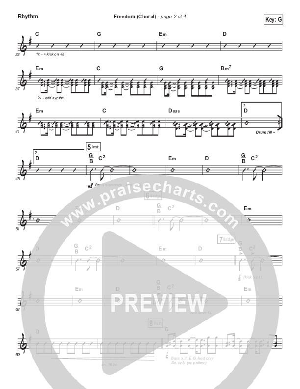 Freedom (Choral Anthem SATB) Rhythm Chart (Jesus Culture / Kim Walker-Smith / Arr. Luke Gambill)