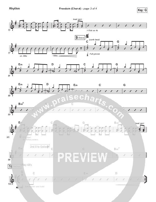 Freedom (Choral Anthem SATB) Rhythm Chart (Jesus Culture / Kim Walker-Smith / Arr. Luke Gambill)