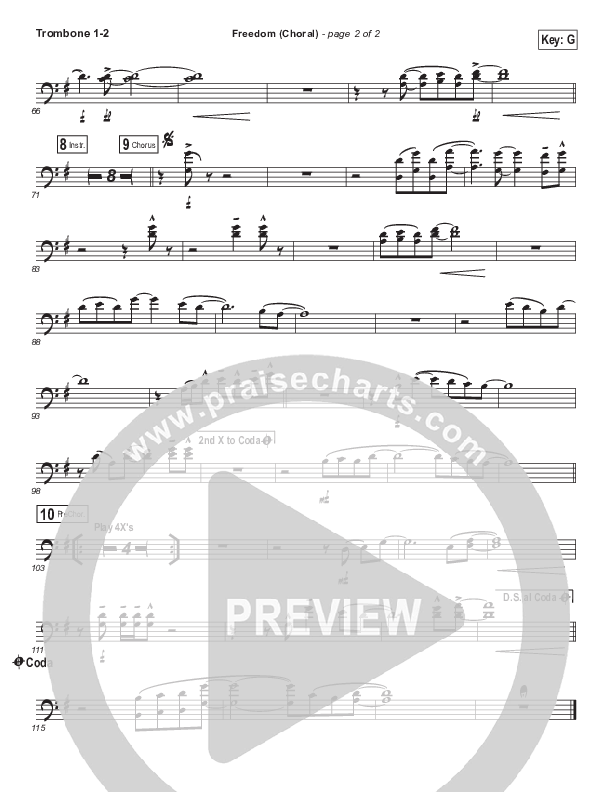 Freedom (Choral Anthem SATB) Trombone 1/2 (Jesus Culture / Kim Walker-Smith / Arr. Luke Gambill)