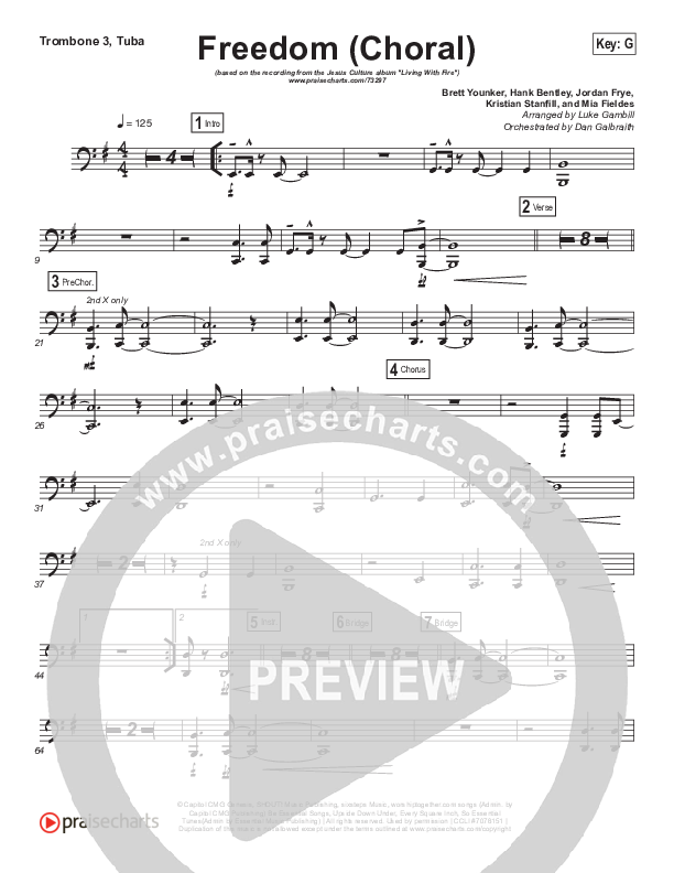 Freedom (Choral Anthem SATB) Trombone 3/Tuba (Jesus Culture / Kim Walker-Smith / Arr. Luke Gambill)