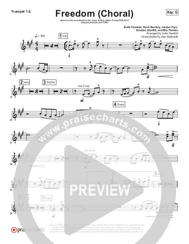 Freedom (Choral Anthem SATB) Trumpet 1,2 (Jesus Culture / Kim Walker-Smith / Arr. Luke Gambill)