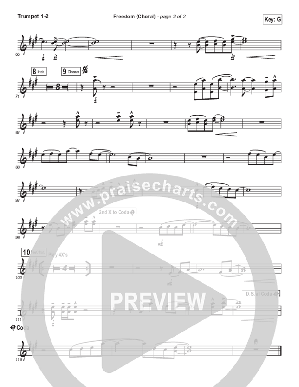 Freedom (Choral Anthem SATB) Trumpet 1,2 (Jesus Culture / Kim Walker-Smith / Arr. Luke Gambill)