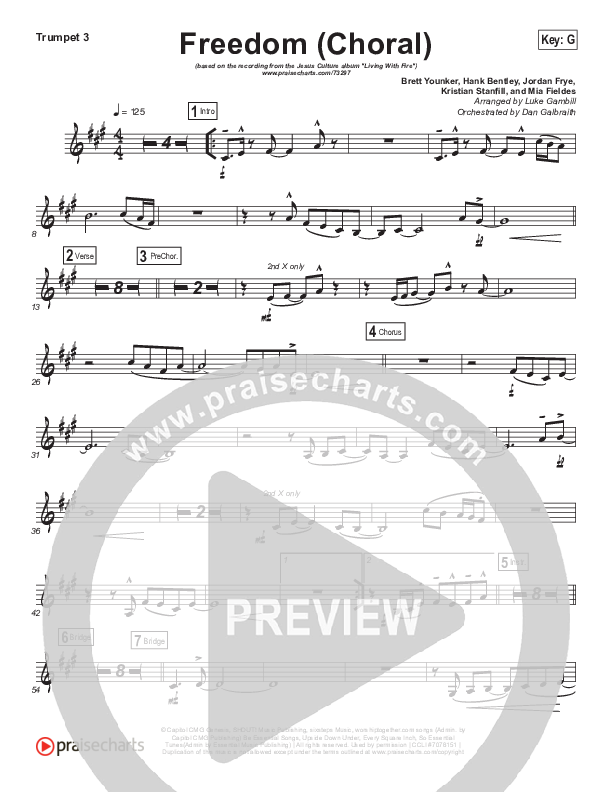 Freedom (Choral Anthem SATB) Trumpet 3 (Jesus Culture / Kim Walker-Smith / Arr. Luke Gambill)