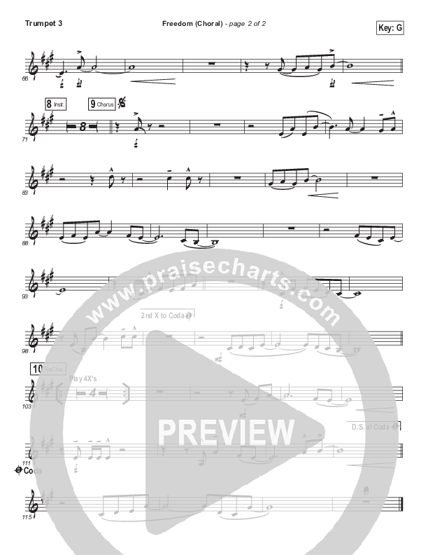 Freedom (Choral Anthem SATB) Trumpet 3 (Jesus Culture / Kim Walker-Smith / Arr. Luke Gambill)