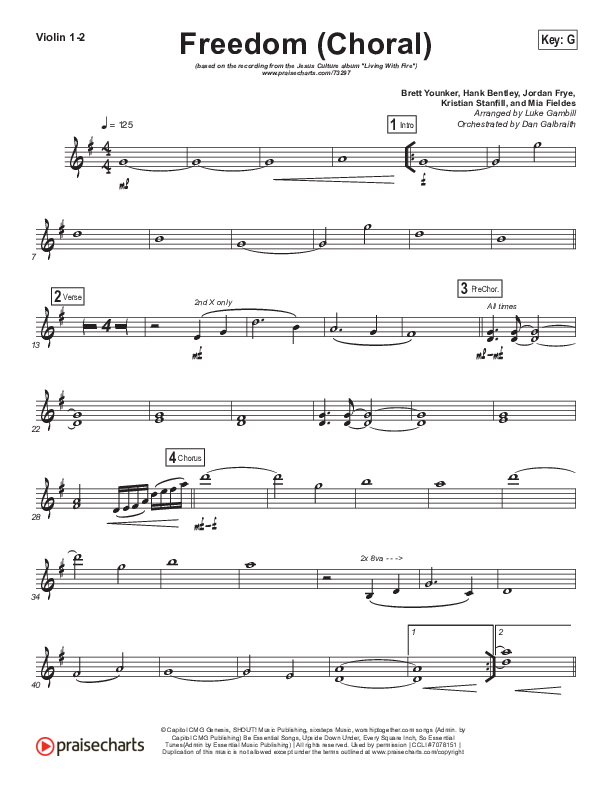 Freedom (Choral Anthem SATB) Violin 1/2 (Jesus Culture / Kim Walker-Smith / Arr. Luke Gambill)