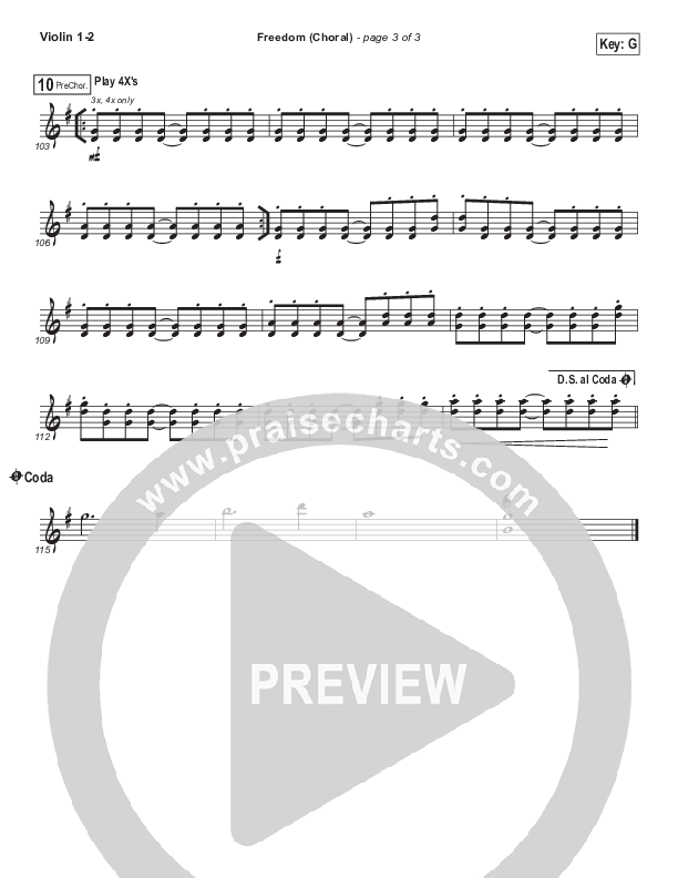 Freedom (Choral Anthem SATB) Violin 1/2 (Jesus Culture / Kim Walker-Smith / Arr. Luke Gambill)