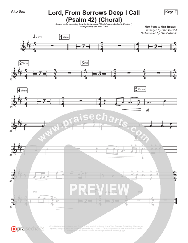 Lord From Sorrows Deep I Call (Psalm 42) (Choral Anthem SATB) Alto Sax (Matt Papa / Keith & Kristyn Getty / Arr. Luke Gambill)