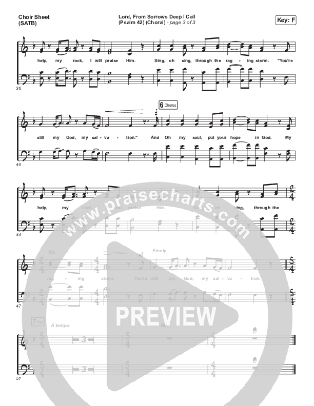 Lord From Sorrows Deep I Call (Psalm 42) (Choral Anthem SATB) Choir Vocals (SATB) (Matt Papa / Keith & Kristyn Getty / Arr. Luke Gambill)