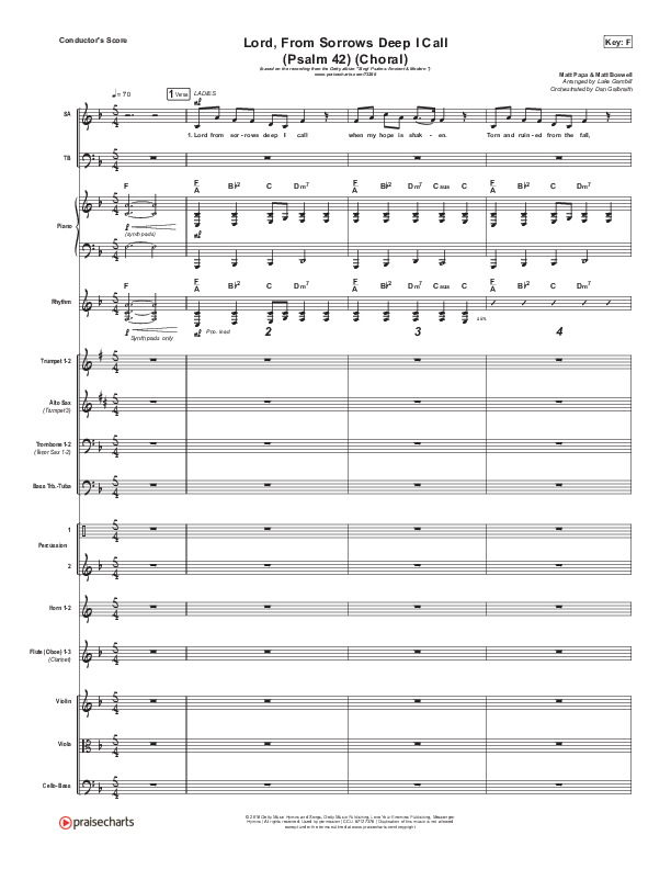 Lord From Sorrows Deep I Call (Psalm 42) (Choral Anthem SATB) Conductor's Score (Matt Papa / Keith & Kristyn Getty / Arr. Luke Gambill)