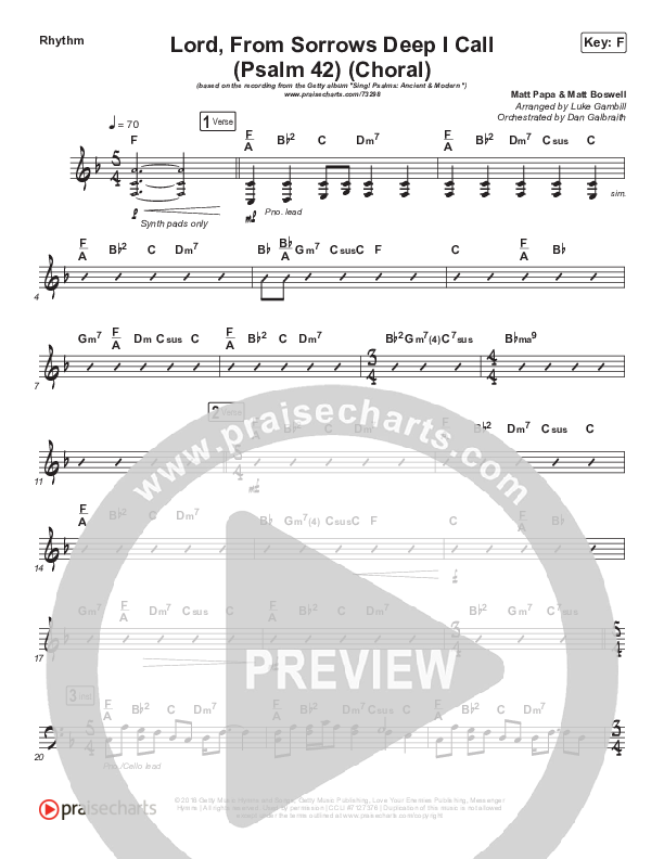 Lord From Sorrows Deep I Call (Psalm 42) (Choral Anthem SATB) Rhythm Chart (Matt Papa / Keith & Kristyn Getty / Arr. Luke Gambill)