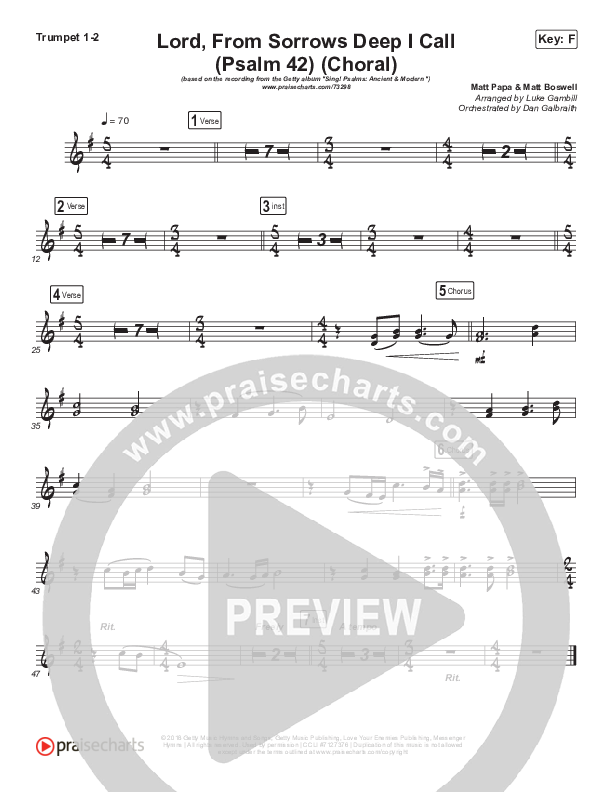 Lord From Sorrows Deep I Call (Psalm 42) (Choral Anthem SATB) Brass Pack (Matt Papa / Keith & Kristyn Getty / Arr. Luke Gambill)