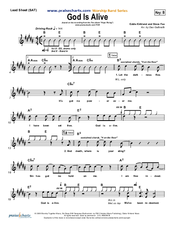 God Is Alive Lead Sheet (SAT) (FEE Band)