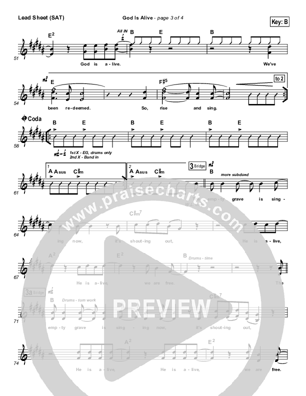 God Is Alive Lead Sheet (SAT) (FEE Band)