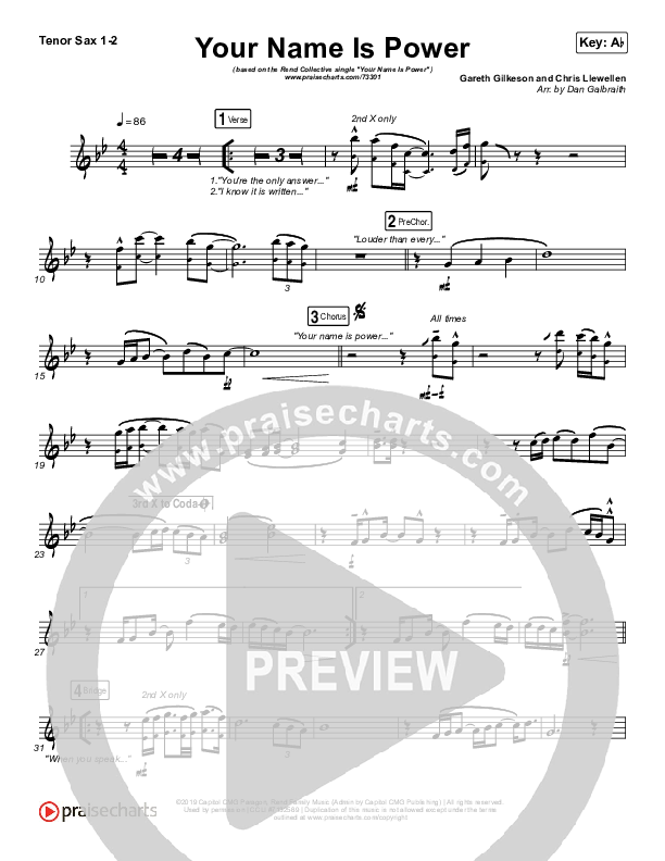 Your Name Is Power Tenor Sax 1/2 (Rend Collective)