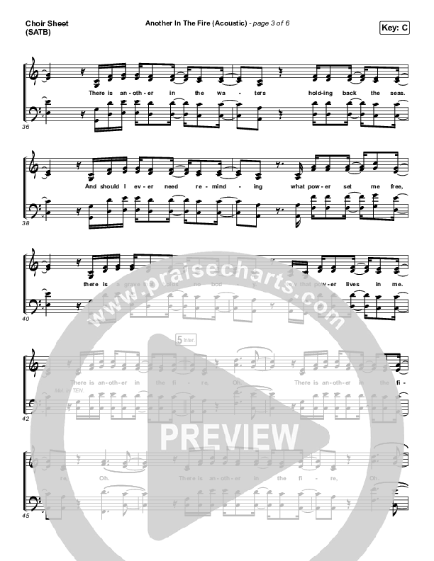 Another In The Fire (Acoustic) Choir Sheet (SATB) (Hillsong UNITED)