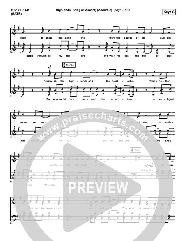 Highlands (Song Of Ascent) (Acoustic) Choir Sheet (SATB) (Hillsong UNITED)