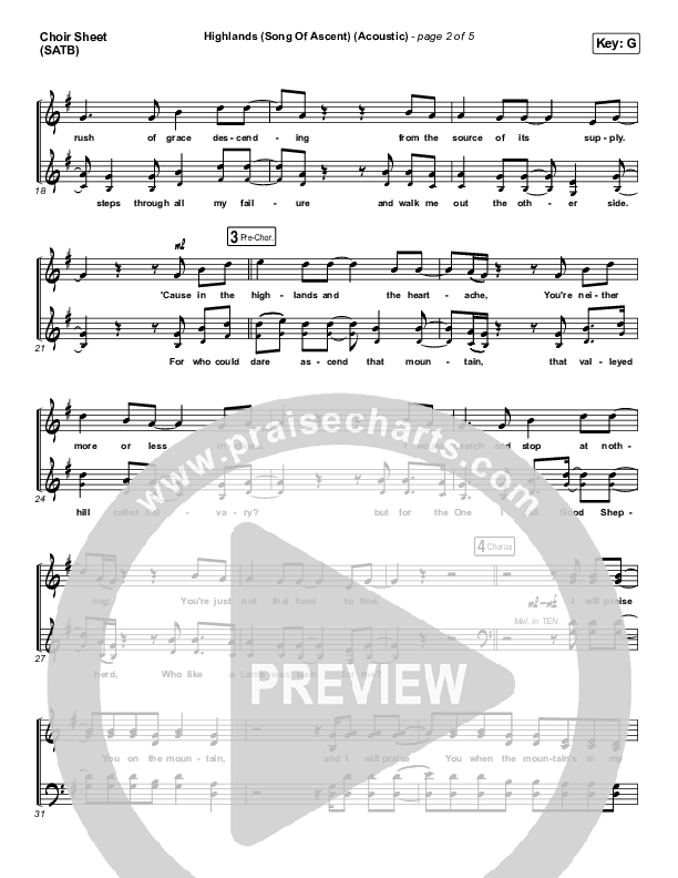 Highlands (Song Of Ascent) (Acoustic) Choir Sheet (SATB) (Hillsong UNITED)