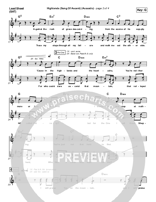 Highlands (Song Of Ascent) (Acoustic) Lead Sheet (SAT) (Hillsong UNITED)