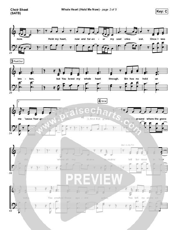 Whole Heart (Hold Me Now) (Acoustic) Choir Sheet (SATB) (Hillsong UNITED)