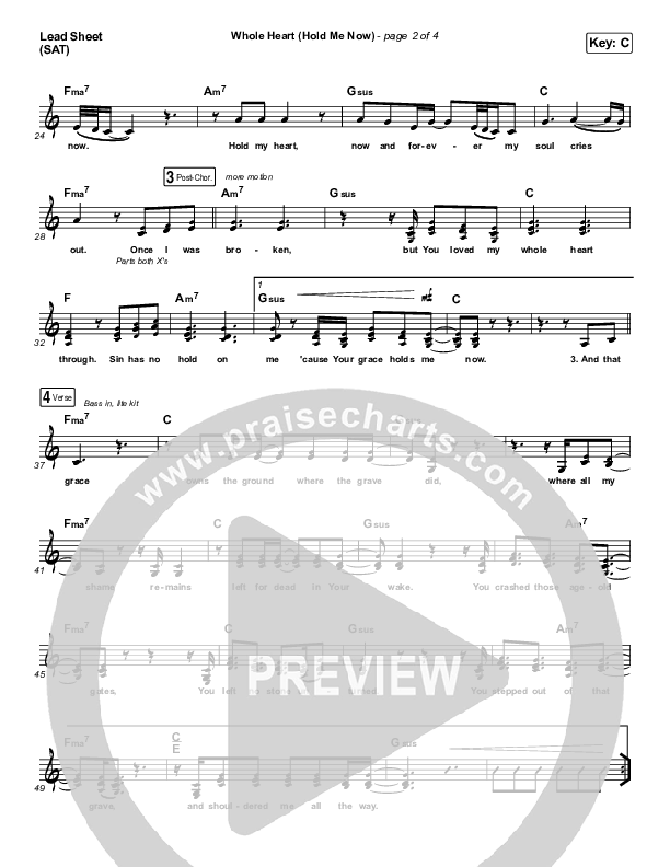 Whole Heart (Hold Me Now) (Acoustic) Lead Sheet (SAT) (Hillsong UNITED)
