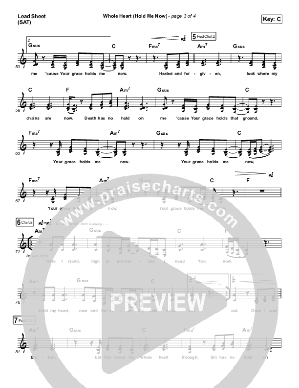 Whole Heart (Hold Me Now) (Acoustic) Lead Sheet (SAT) (Hillsong UNITED)