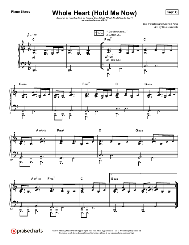 Whole Heart (Hold Me Now) (Acoustic) Piano Sheet (Hillsong UNITED)