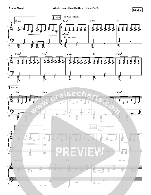 Whole Heart (Hold Me Now) (Acoustic) Piano Sheet (Hillsong UNITED)