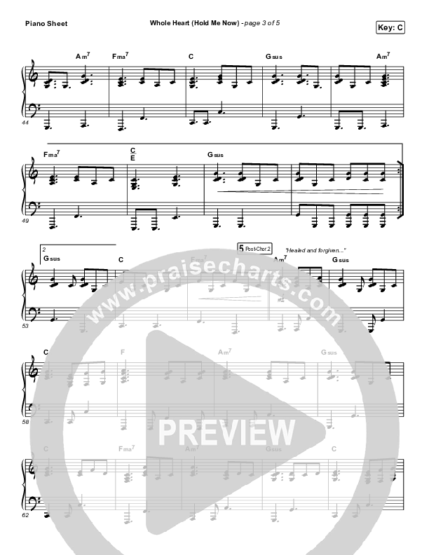 Whole Heart (Hold Me Now) (Acoustic) Piano Sheet (Hillsong UNITED)