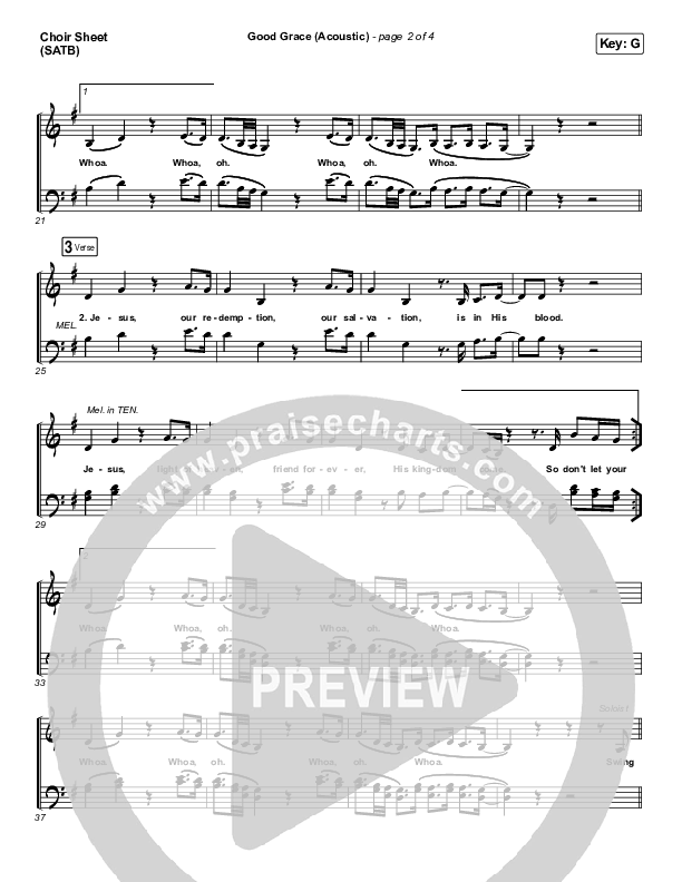 Good Grace (Acoustic) Choir Sheet (SATB) (Hillsong UNITED)