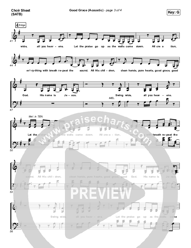Good Grace (Acoustic) Choir Sheet (SATB) (Hillsong UNITED)