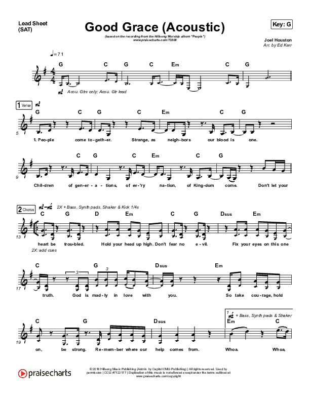 Good Grace (Acoustic) Lead Sheet (SAT) (Hillsong UNITED)