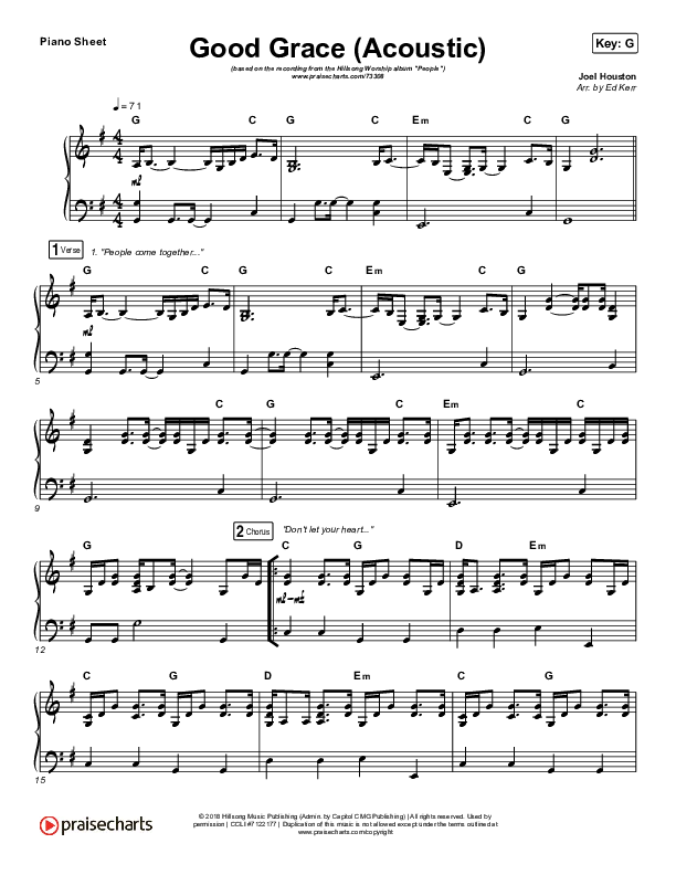 Good Grace (Acoustic) Piano Sheet (Hillsong UNITED)
