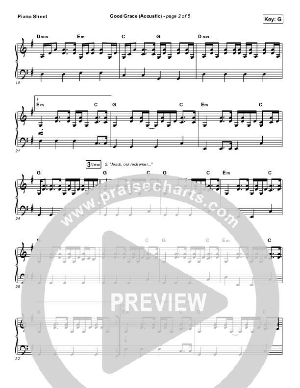 Good Grace (Acoustic) Piano Sheet (Hillsong UNITED)