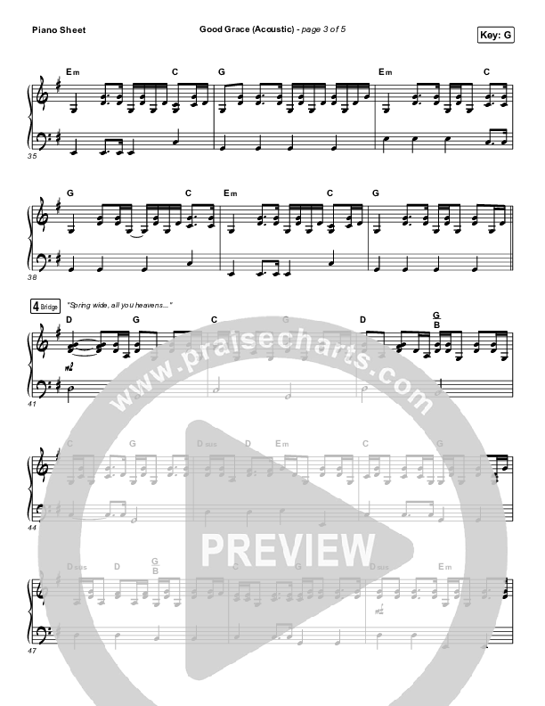 Good Grace (Acoustic) Piano Sheet (Hillsong UNITED)