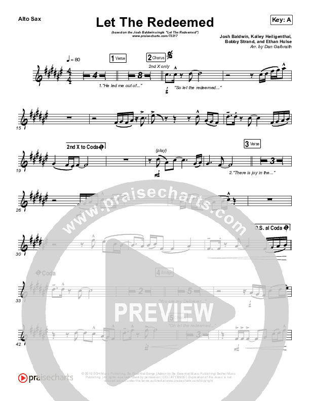 Let The Redeemed Alto Sax (Josh Baldwin)